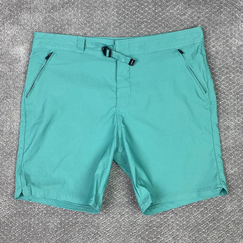 Prana Zion II Hybrid Shorts Men's 34 Green 7" Belted Stretch Hiking Climbing